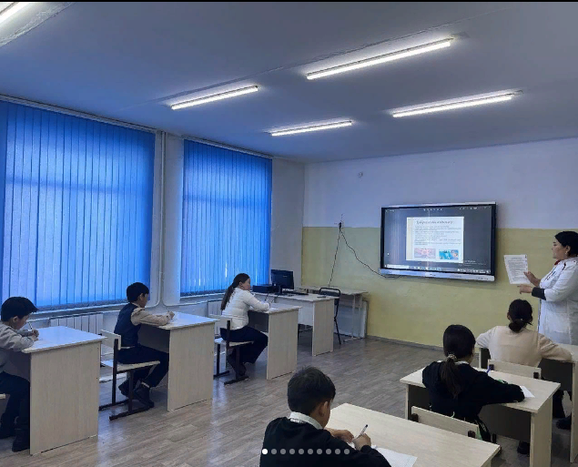 24 наурыз Дүниежүзілік Туберкулезге қарсы күрес күніне орай оқушылармен «Туберкулезден сақтану жолдары» тақырыбында түсіндіру жұмыстары жүргізіліп, диктант жазылды, медициналық кеңес берілді. Мектеп медбикесі: Алиева Р.А.